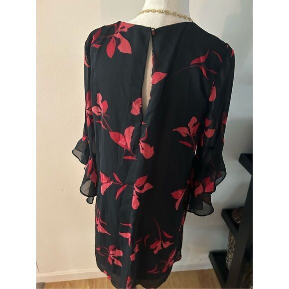Calvin Klein flower dress black and red with ruffle around sleeves size 8 - Picture 3 of 4
